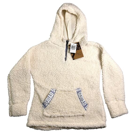 NWT Chance or Fate Sherpa Hoodie Kids Medium 1/4 Zip Snow Peak White Squad - Picture 1 of 9